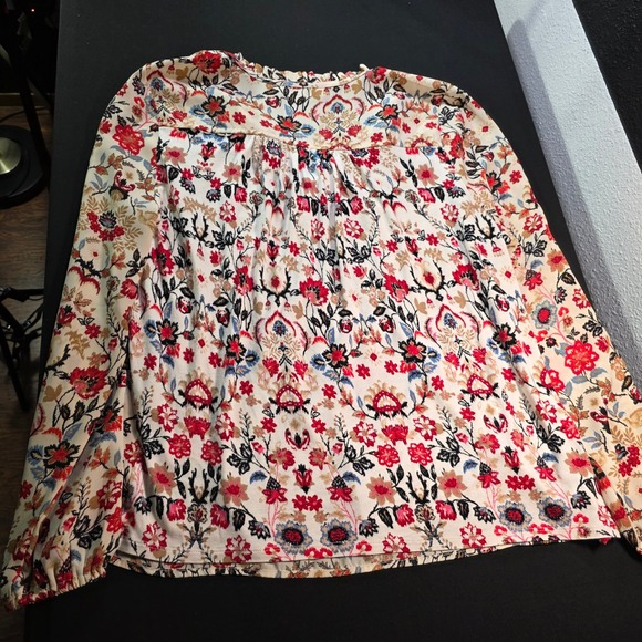 LOFT Women Red Airy Floral Boho Ruffle Neck Crochet Lace Trim Blouse Top Large - Picture 6 of 9